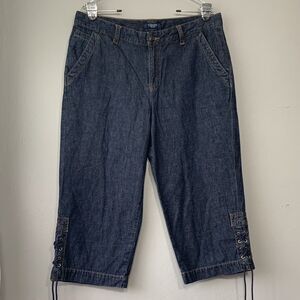 Chaps Capris Size 12P Petite Dark Wash Denim Blue Jeans Nautical Preppy Classic